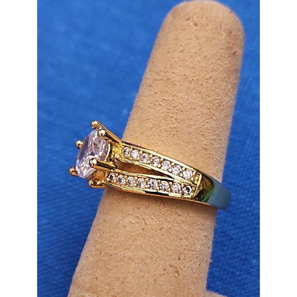 Gold Over Sterling Silver CZ Engagement Ring 8mm Split Shank Vermeil Size 7 - Picture 4 of 7